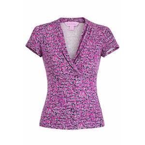 Lilly Pulitzer Silk Top Pink Print V-Neck Short Sleeve Lightweight Blouse S